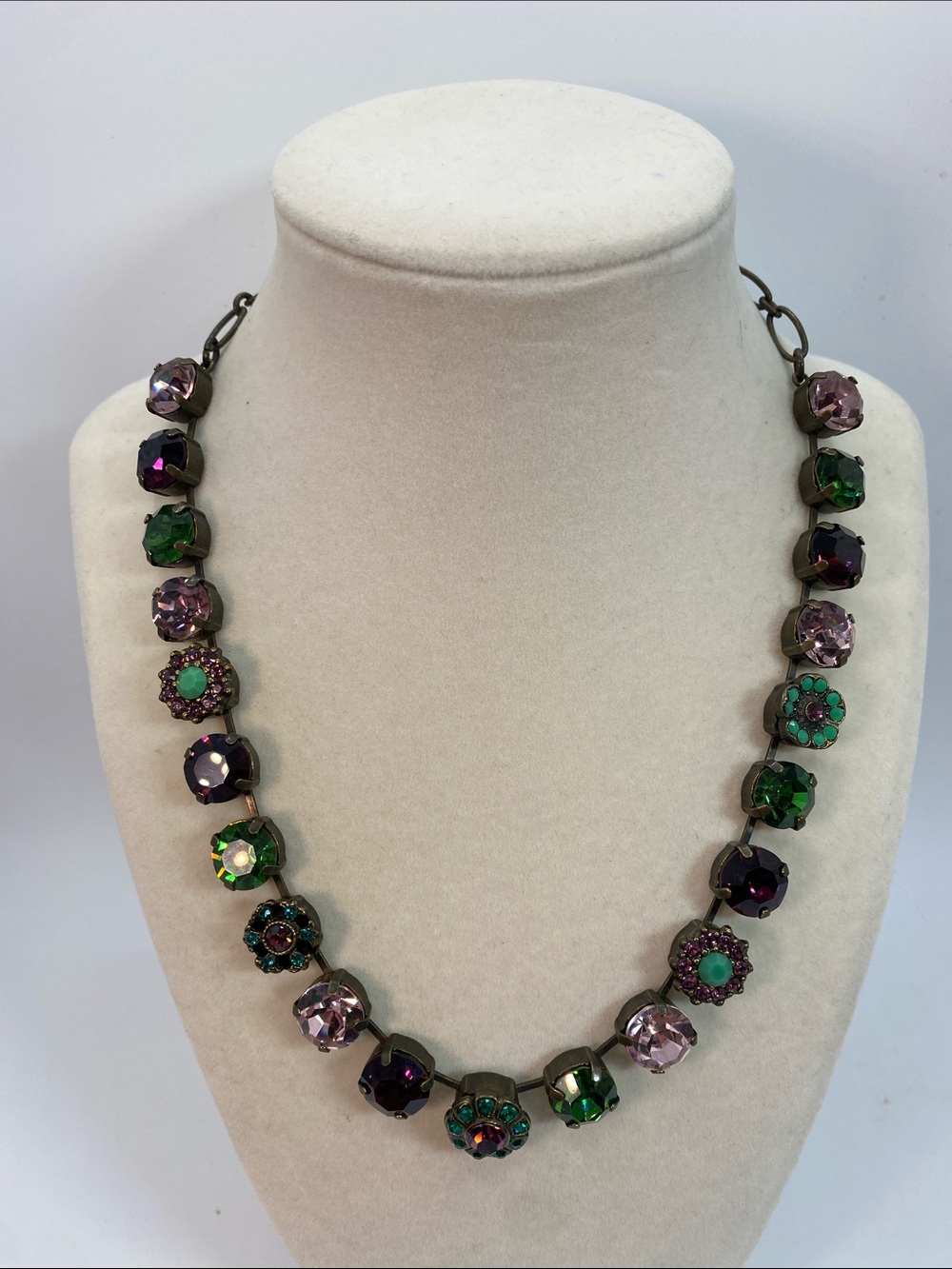 Mariana Crystal Flower Link Necklace - Purple & Green